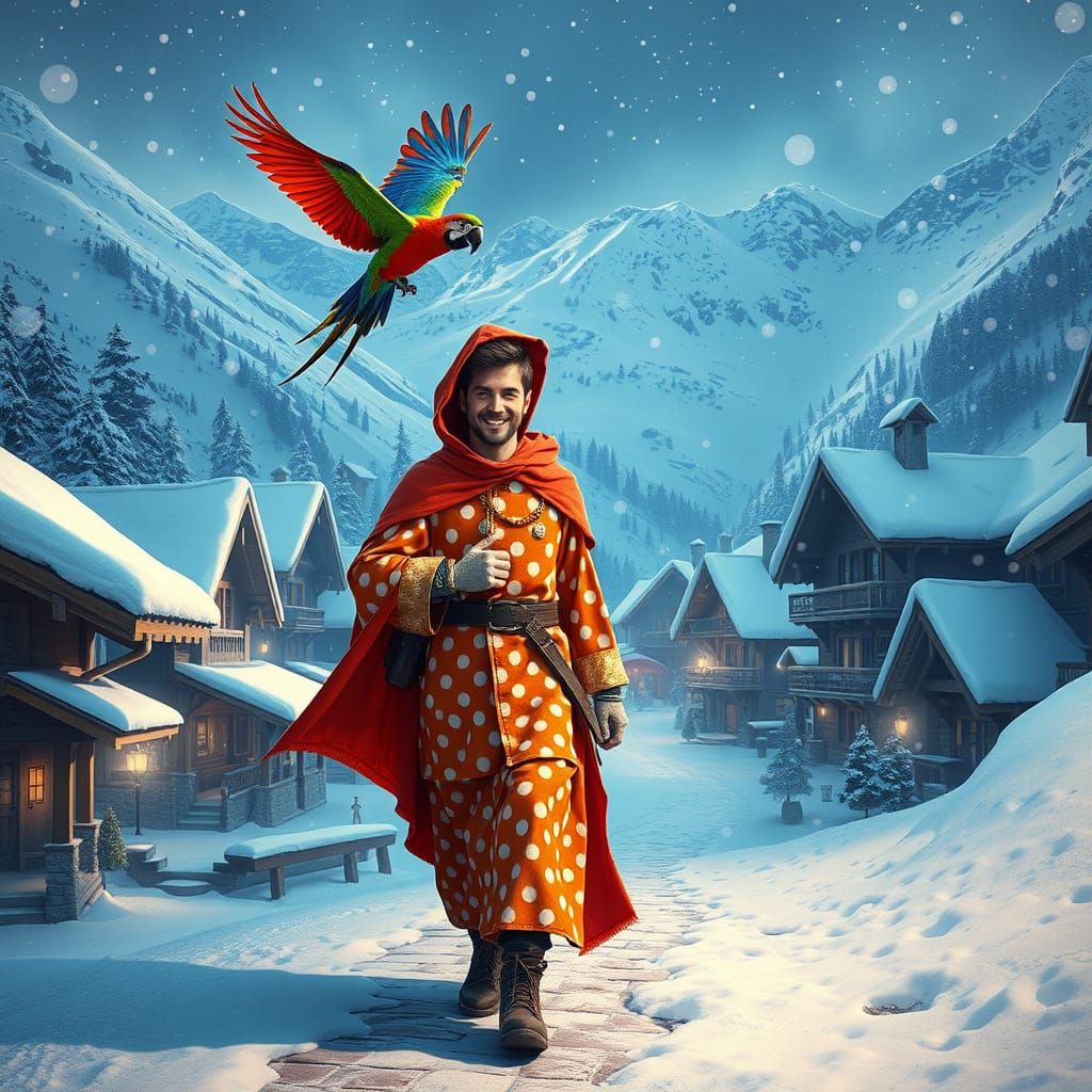 Polka Dot Wizard in Alpine Village, Art Nouveau Style