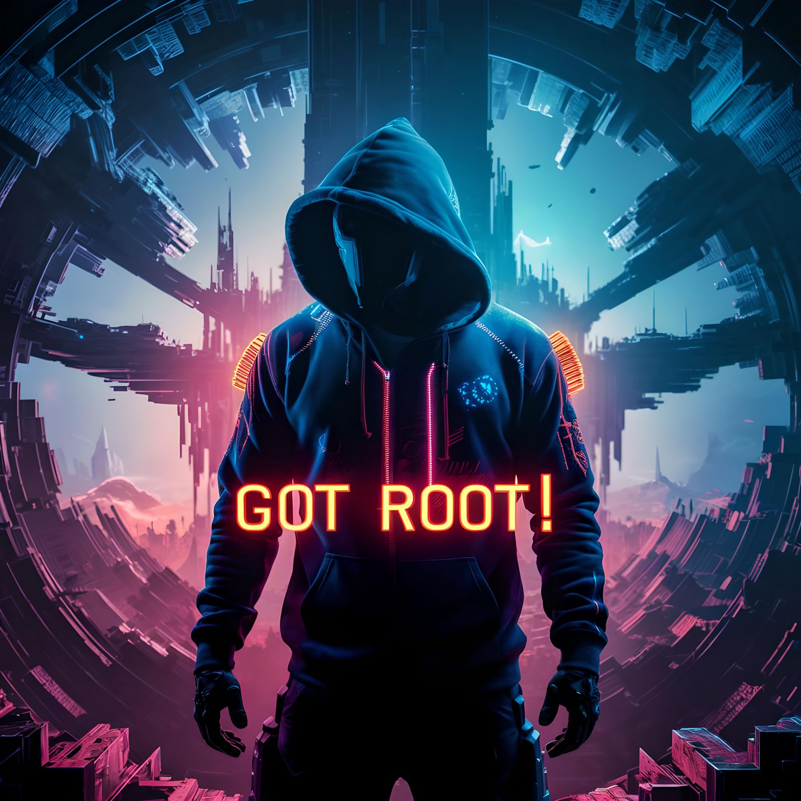 Cyberpunk Hacker in Digital Landscape