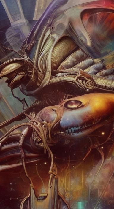 Colorful Space Graffiti Art in Polychromatic Style