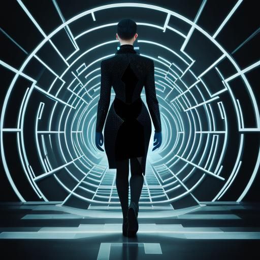 Woman in Endless Maze: Minimalist Glitch Art