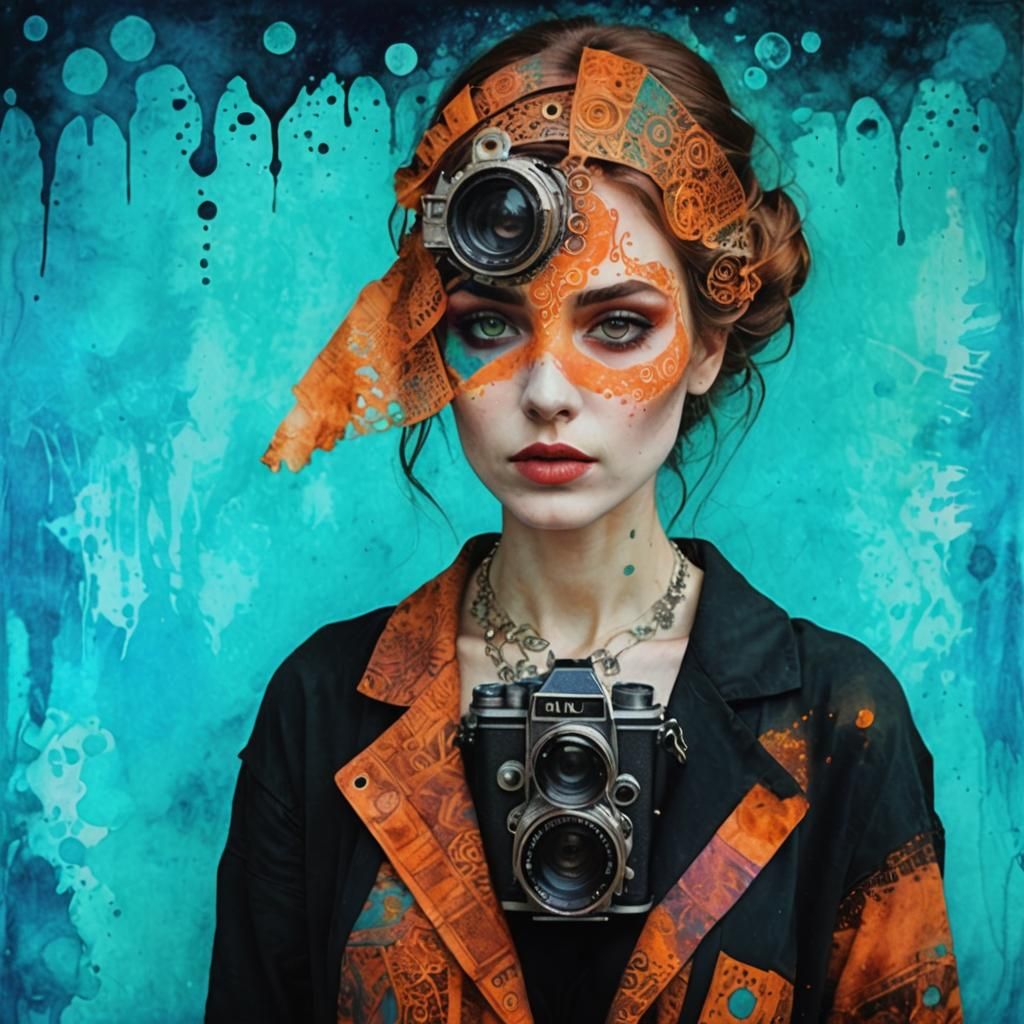 Surrealist Henna Woman Watercolor in Klimt Style