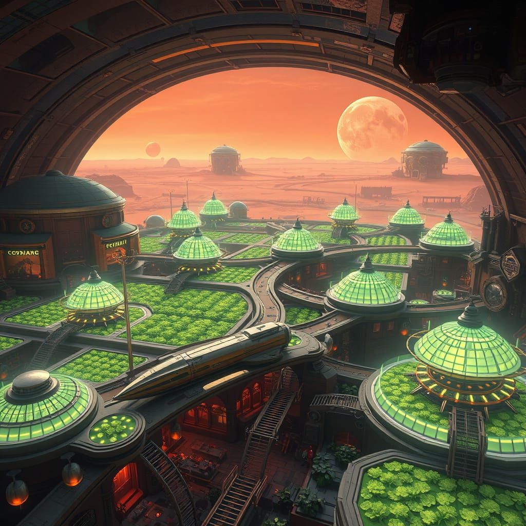 Futuristic Martian City Under Bio-Dome