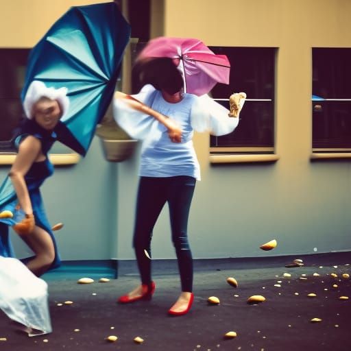Performance Art: Women Fighting with Umbrellas