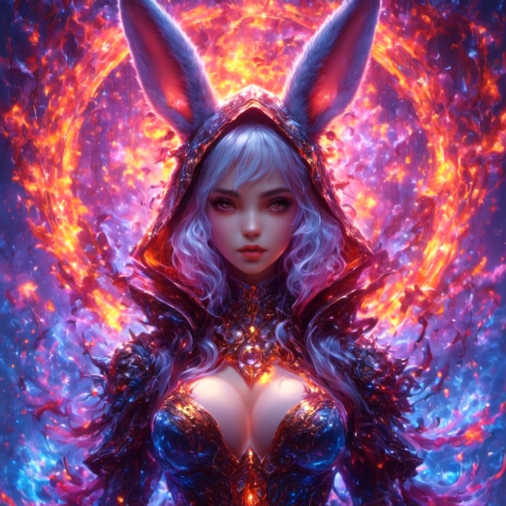 Scared Bunny in Flaming Teacup: Fantasy Concept Art