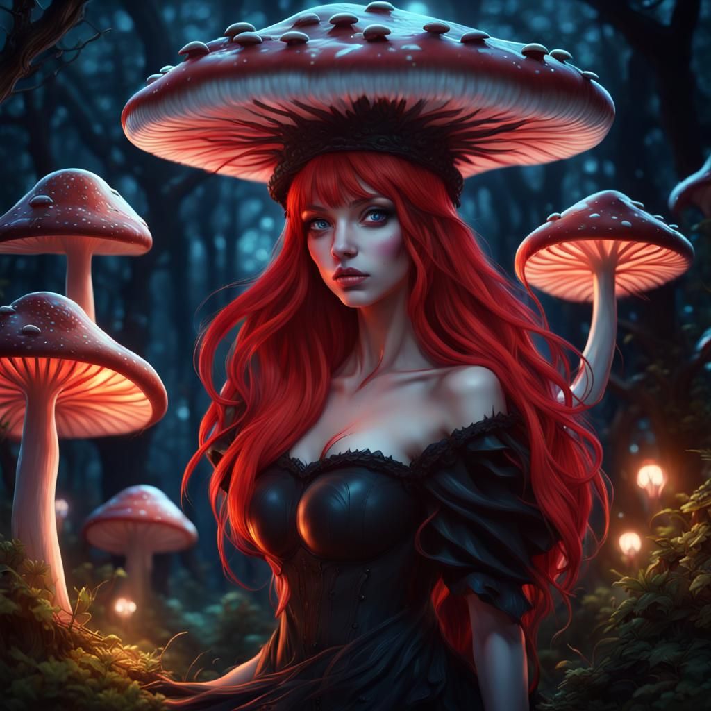 Anime Mushroom Woman in a Magic Forest