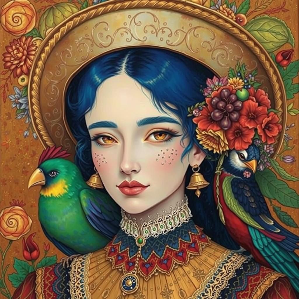 Surreal Portrait with Birds and Bells
