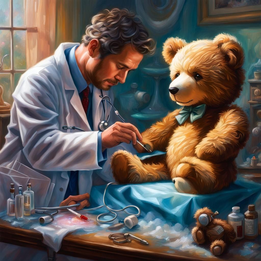 Doctor Performs Surgery on Teddy Bear