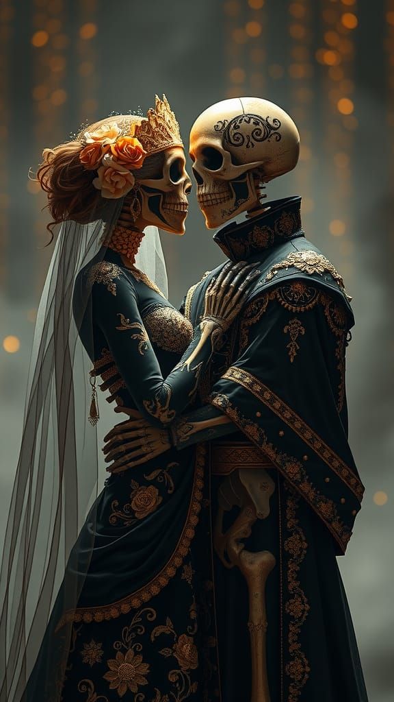 Romantic Skeletons in Ethereal Embrace