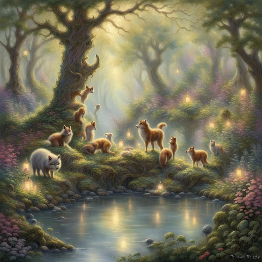 Enchanted Creatures Gather in Ethereal Forest