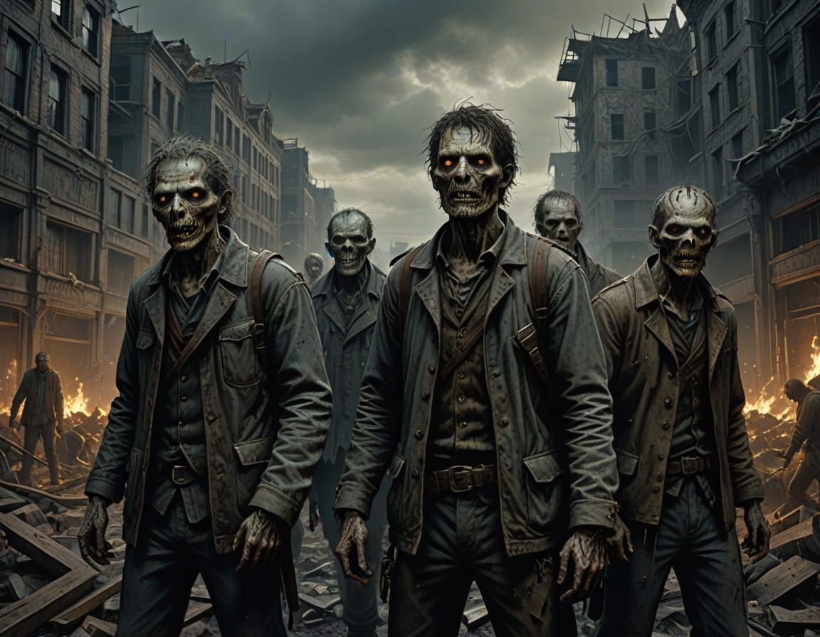 Hyperrealistic Zombie Horde in Destroyed City