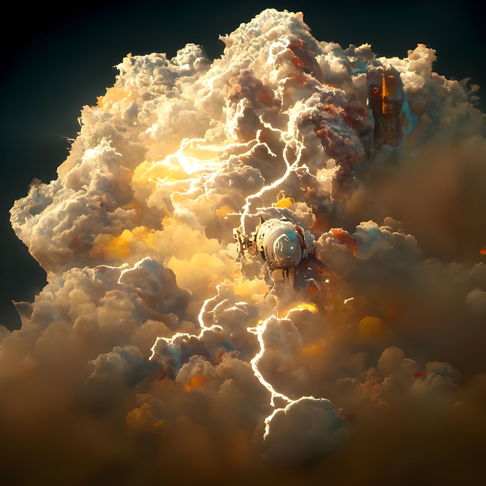 Raging Storm with Volumetric Lighting, Digital Illustration