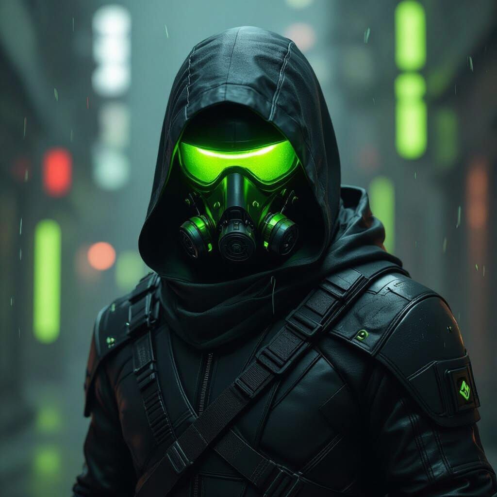 Futuristic Ninja Assassin in Black and Lime Green