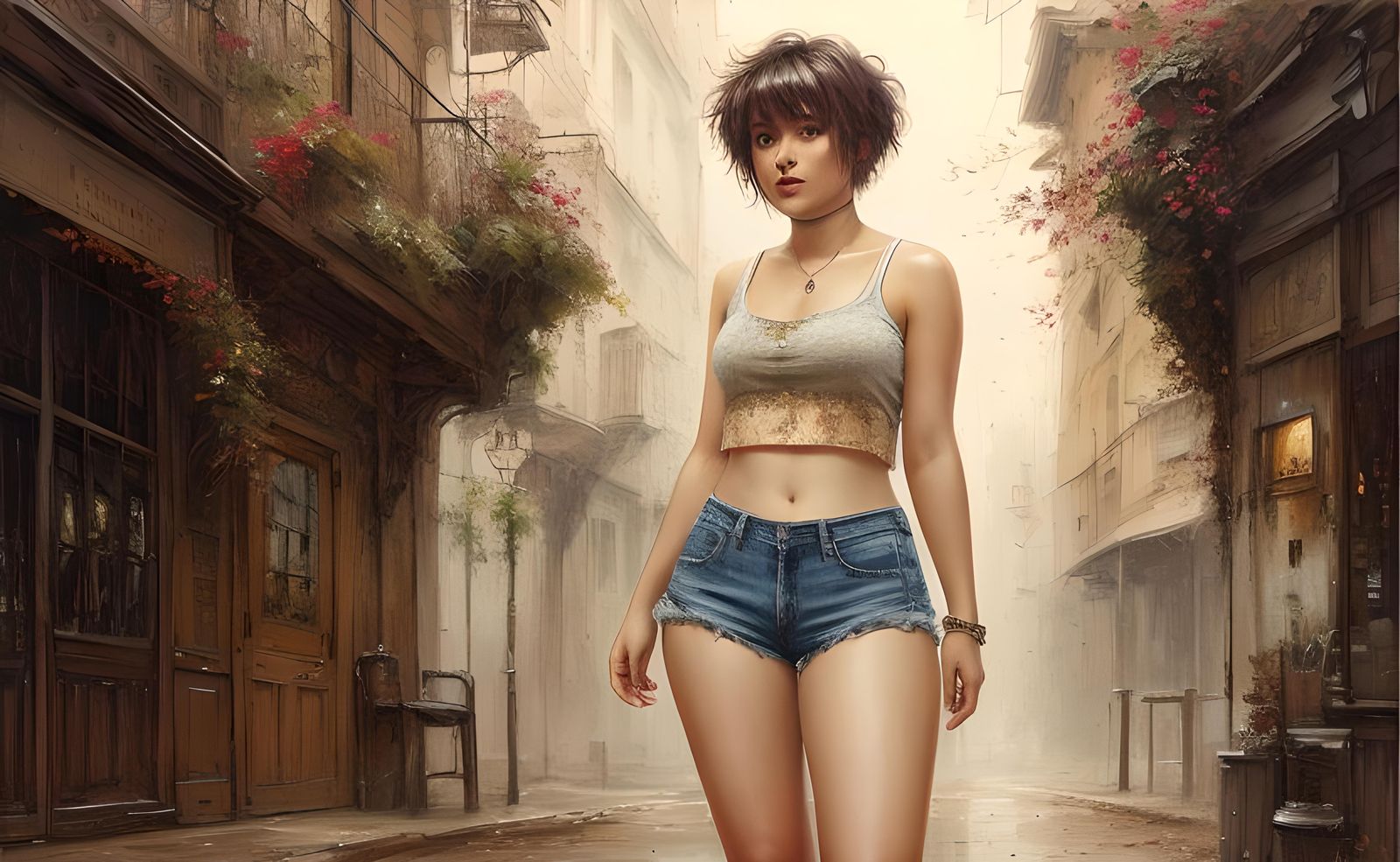 Detailed Portrait of a Brunette with an Embarrassed Expressi...