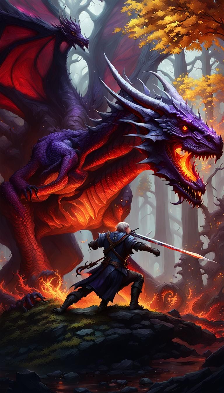 Dark Elf Dragon Fight in Enchanted Forest