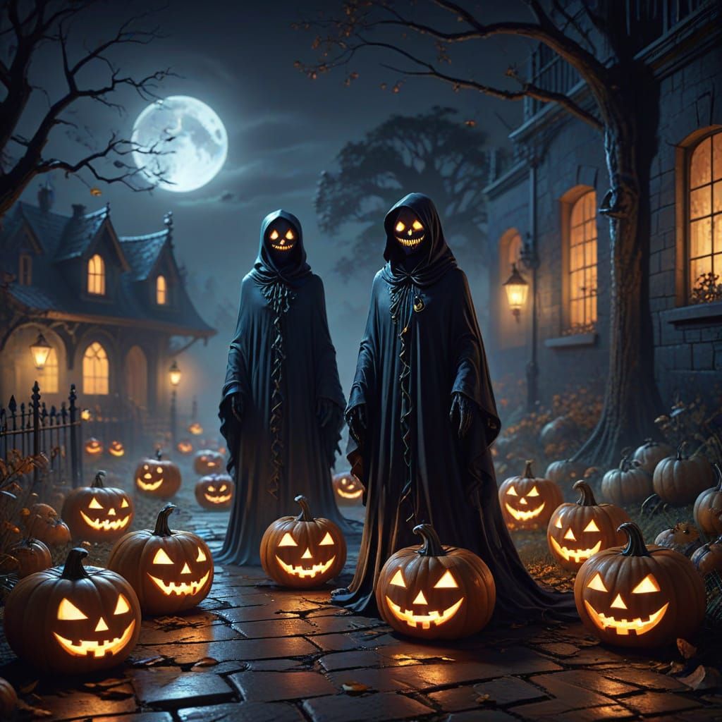 Whimsical Halloween Party with Eerie Ghosts and Pumpkin Lamp...