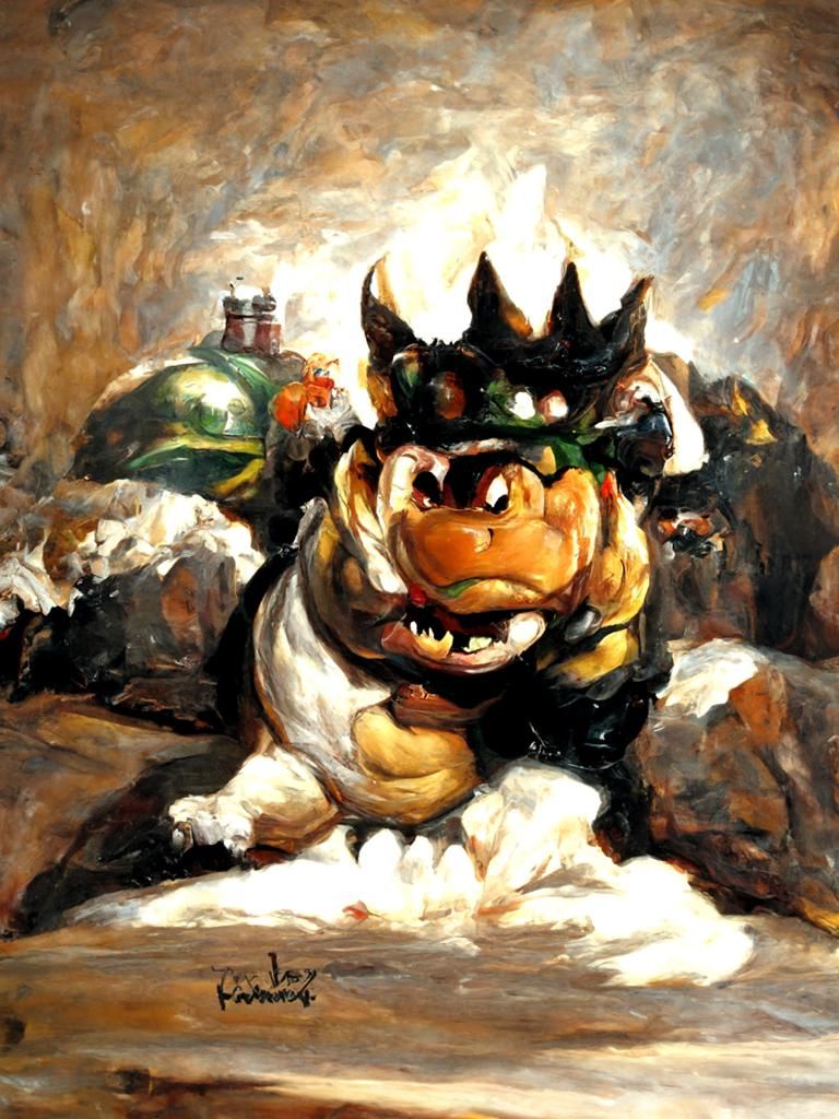 Bowser Intimidating Pose as Oil Painting