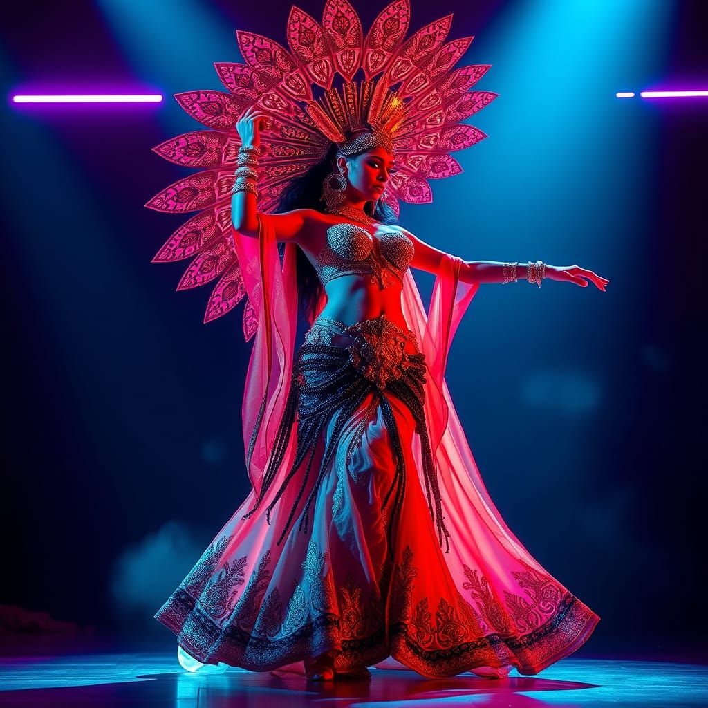 Belly Dancer in Neon Lights: Futuristic Middle Eastern Aesth...