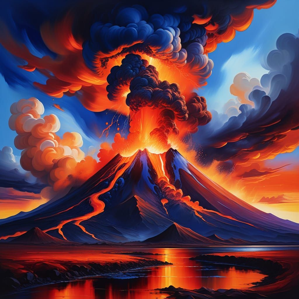 Volcanic Eruption in Oil Painting Style