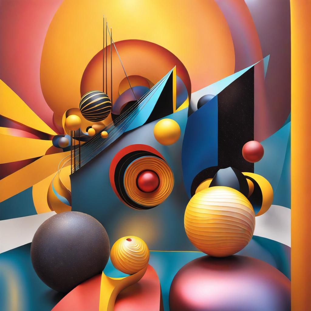 Abstract Metallic Cycles Radiating Ruby Light