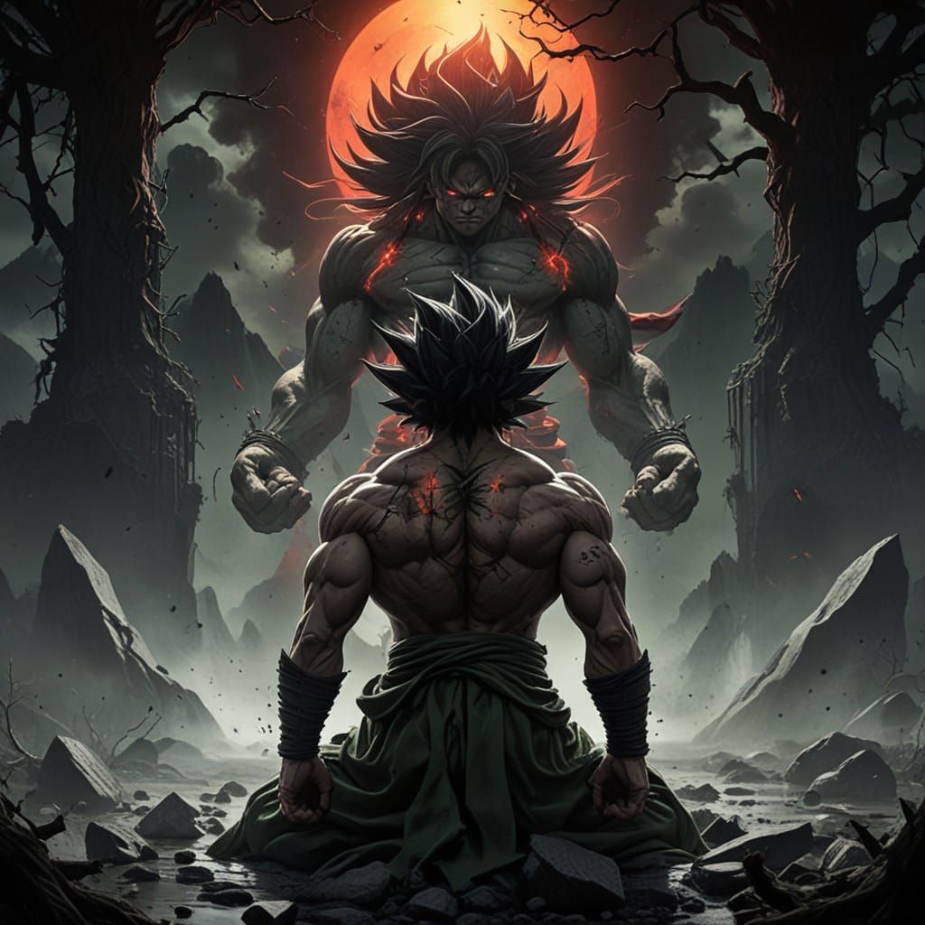 Dark Gothic Super Saiyan Goku Defeated by Broly