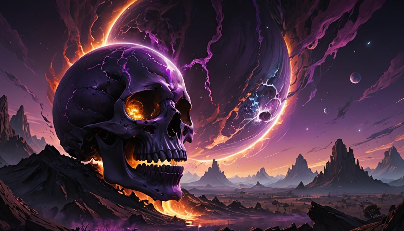 Skull Planet Devouring Sun in Dark Fantasy Style