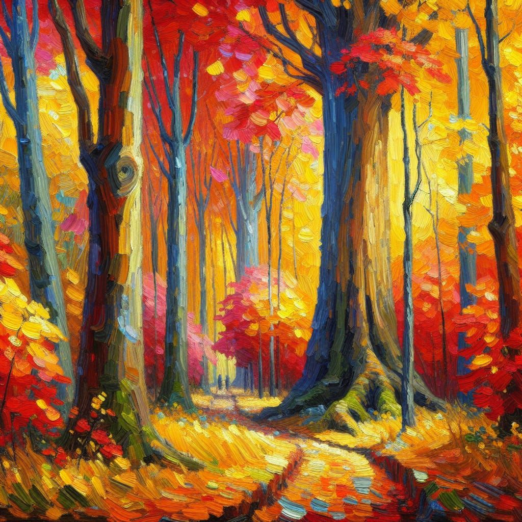 Autumn Trees in Neo-Impressionistic Impasto Style