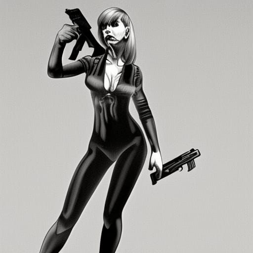 Futuristic Girl with Gun in Cyberpunk Style