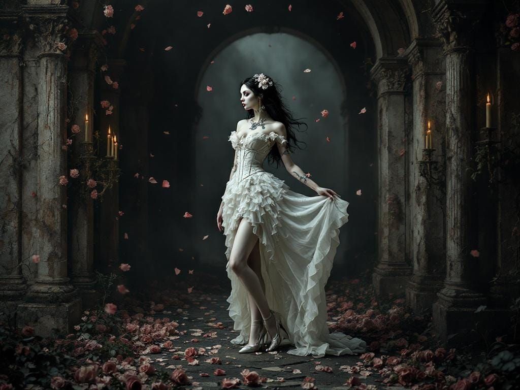 Gothic Ballerina Portrait in Eerie Elegant Style
