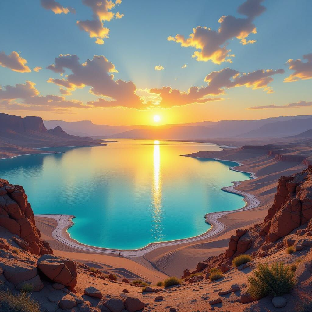 Dead Sea Sunset: Panoramic Landscape Painting