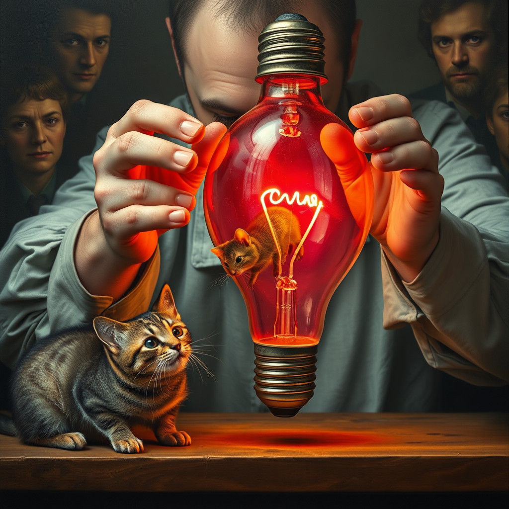 Dürer-Style Painting of Man with Electric Bulb