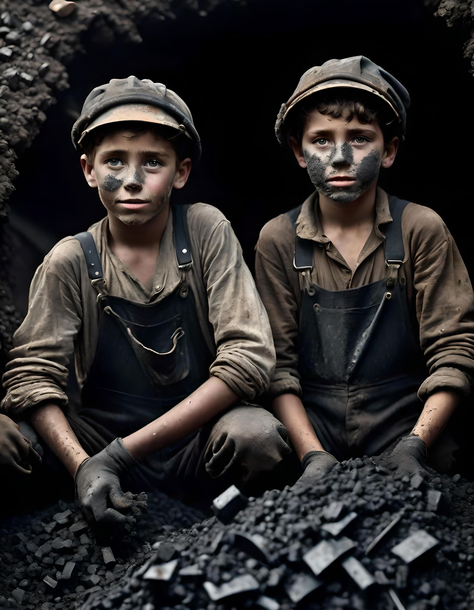 Boys Emerge from Coal Mine, 1900s Portrait