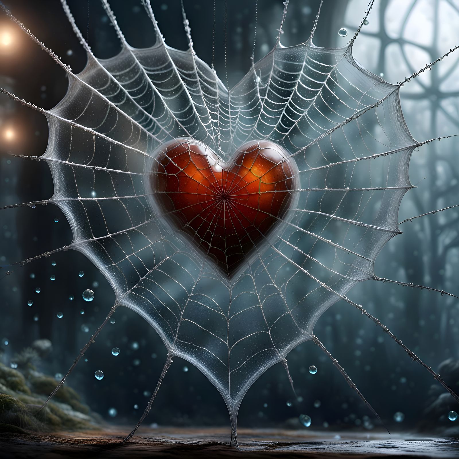 Icy Heart Spiderweb in Glass: Romantic Fantasy Art
