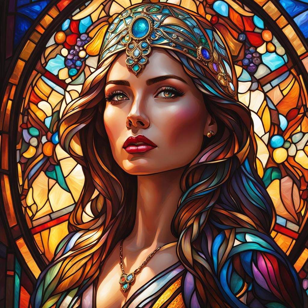Stained Glass Woman: Hyperrealistic Concept Art