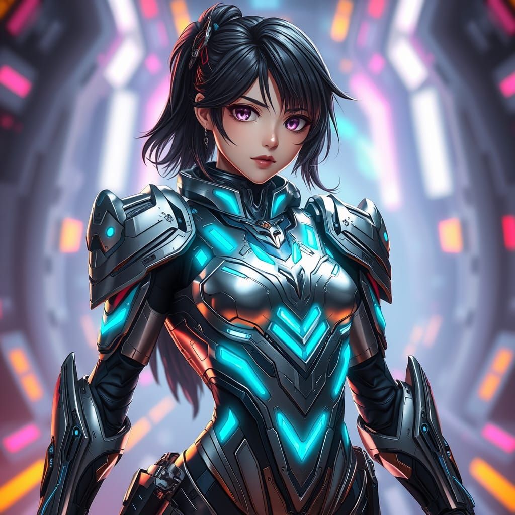 Female Sci-Fi Bounty Hunter in High-Tech Armor