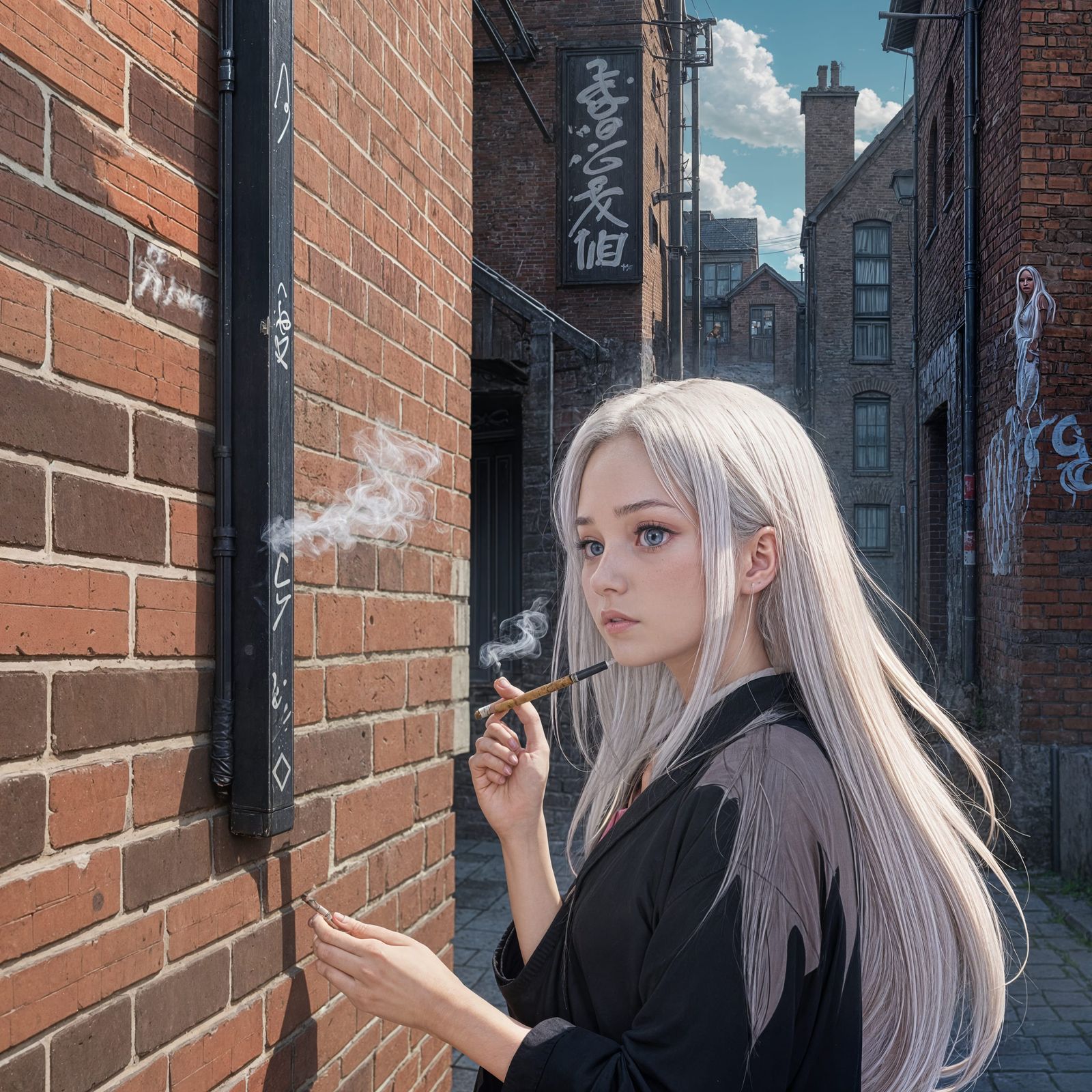 Anime Girl Smoking with Graffiti, Ghibli Style