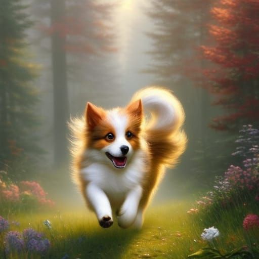 Cute Puppy Running: Ethereal Fantasy Art