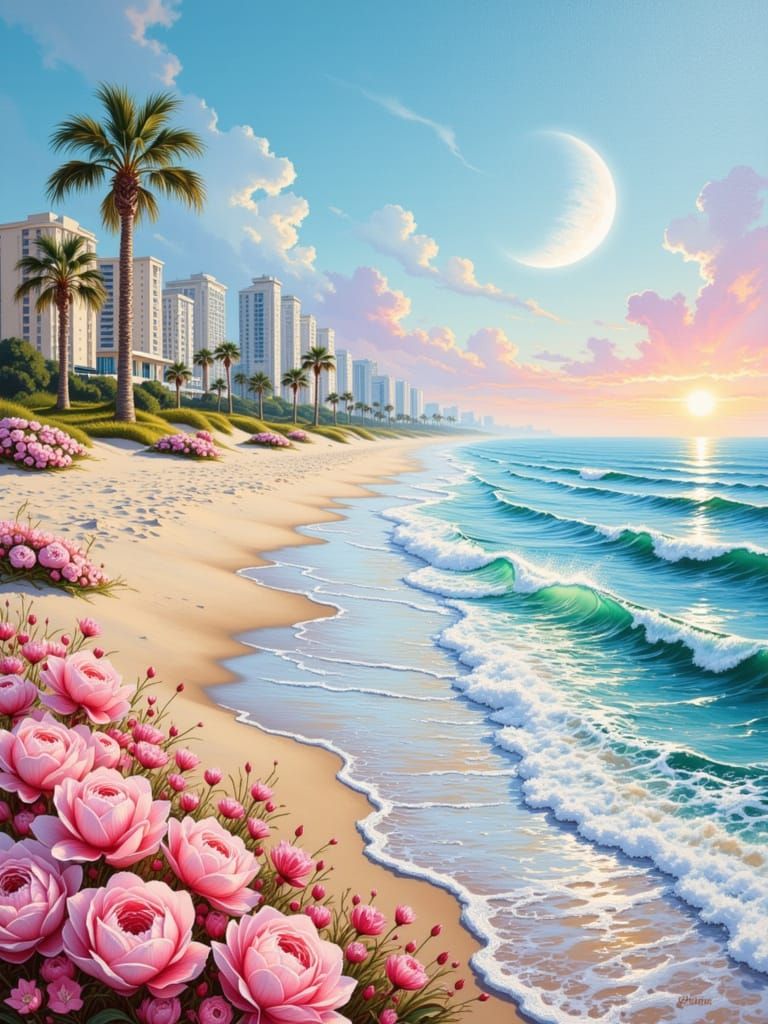 Futuristic Myrtle Beach Painting with Lacy Waves