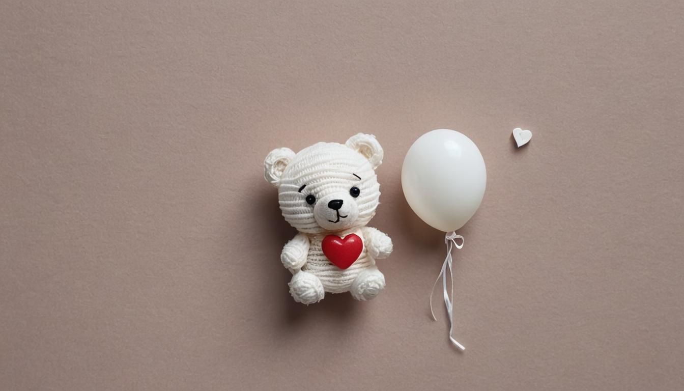 Cute Miniature Mummy Bear with Heart Balloon