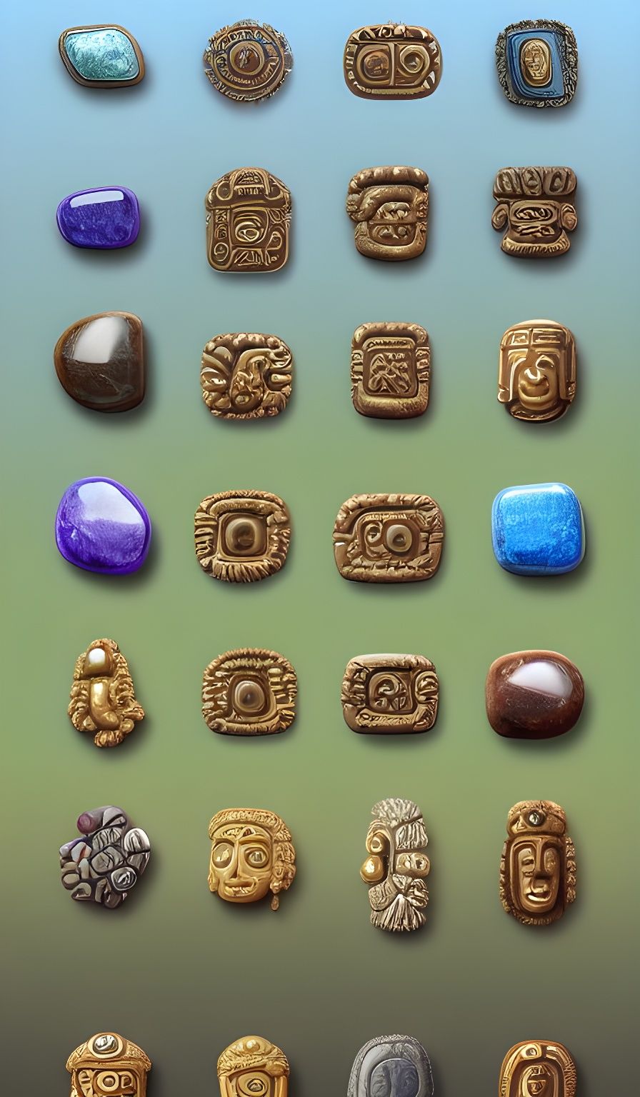 Mayan App Icons with Gemstones and Carvings
