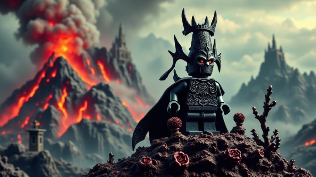 Lego Sauron on Mount Doom: Tolkienesque Scene