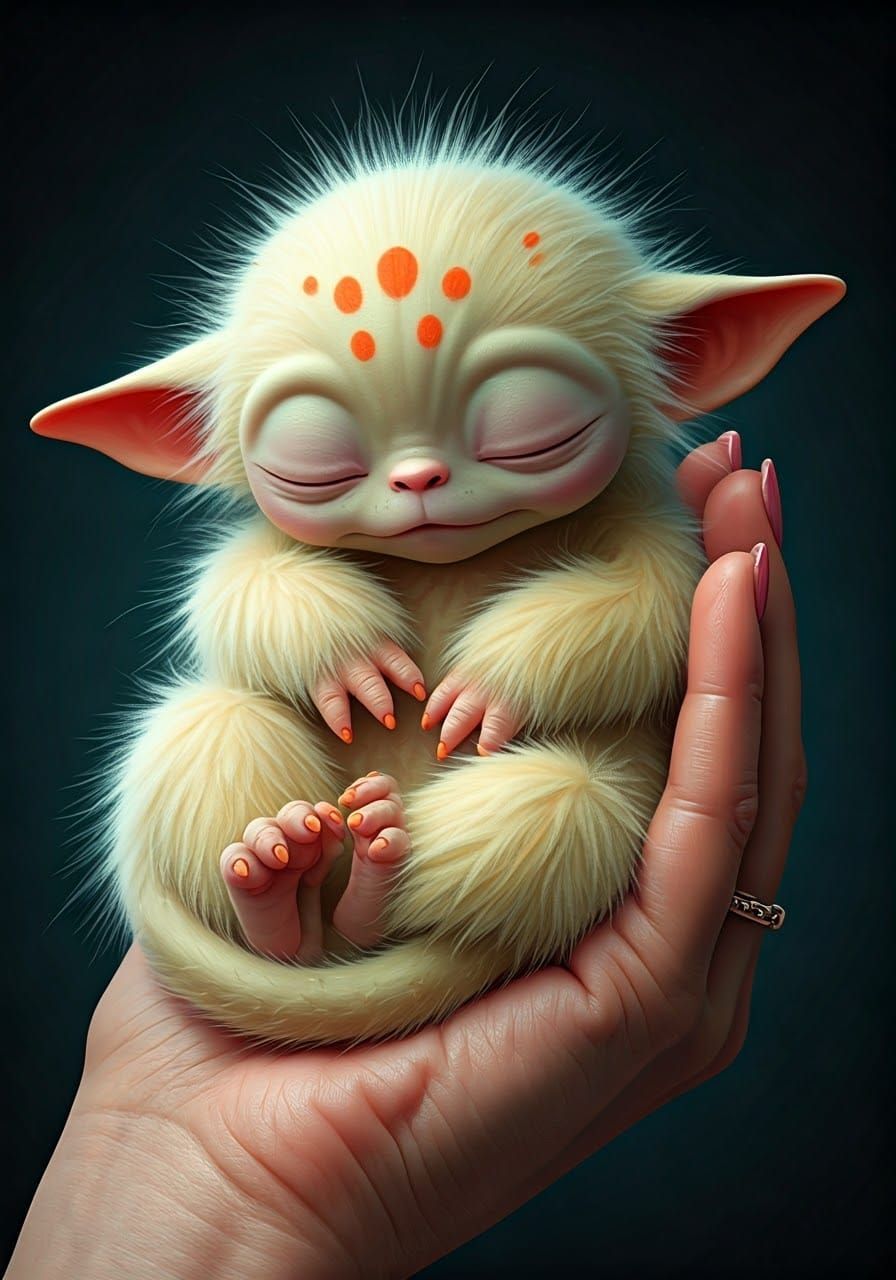 Cute Furry Alien Creature Asleep