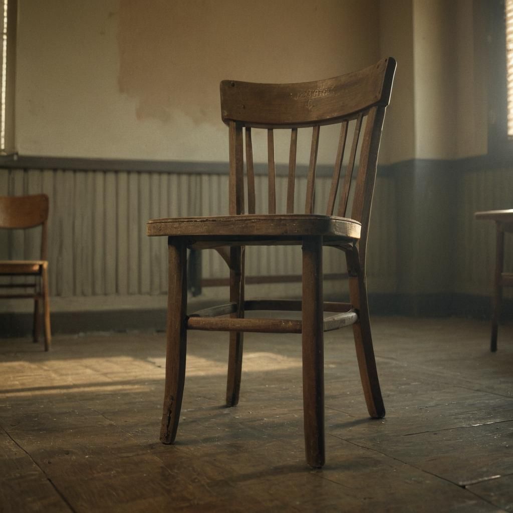 Lonely School Chair in Empty Classroom: Cinematic Still