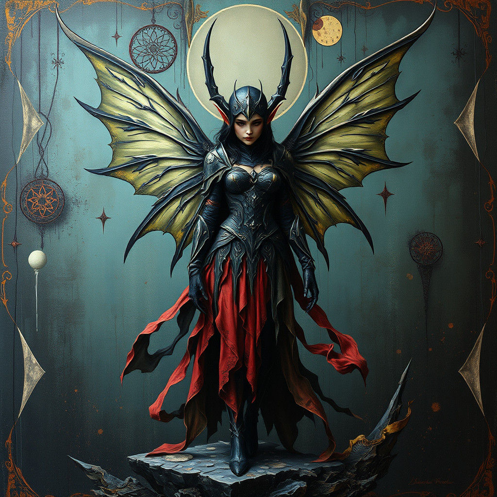 Dark Fairy Elf Ready for Flight, Impasto Art