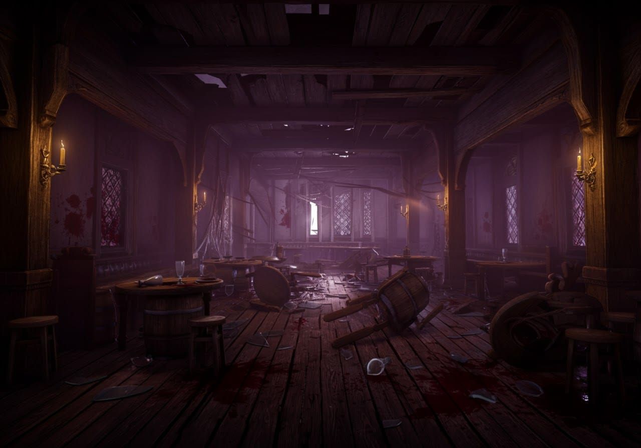 Abandoned Medieval Tavern in Dark Fantasy Style