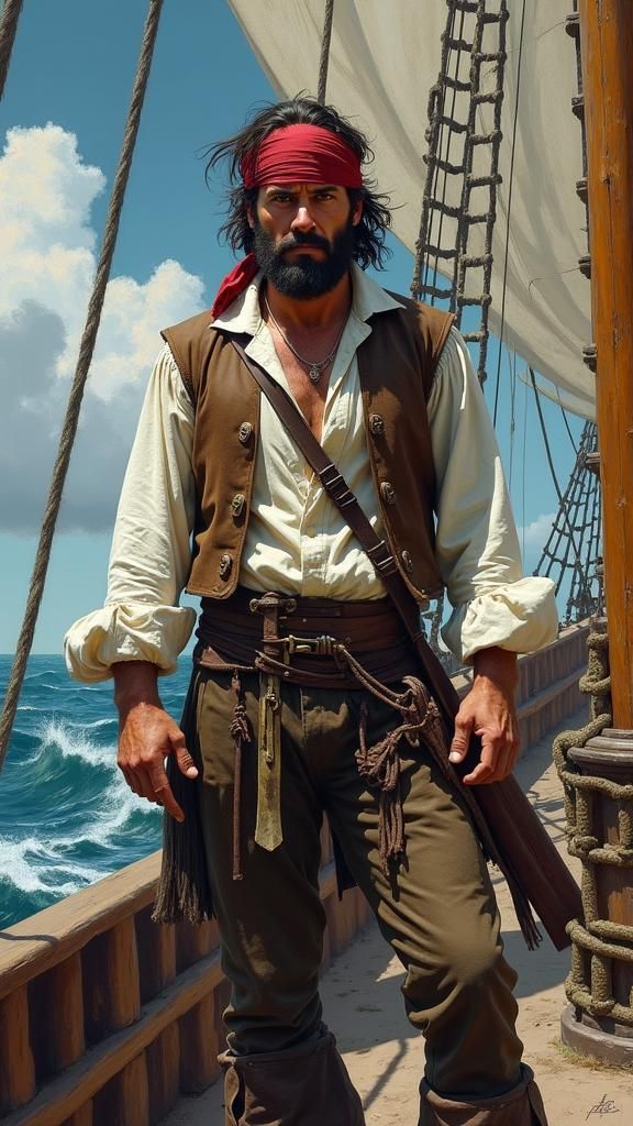 Pirate Crewmate on Deck in Impressionist Style