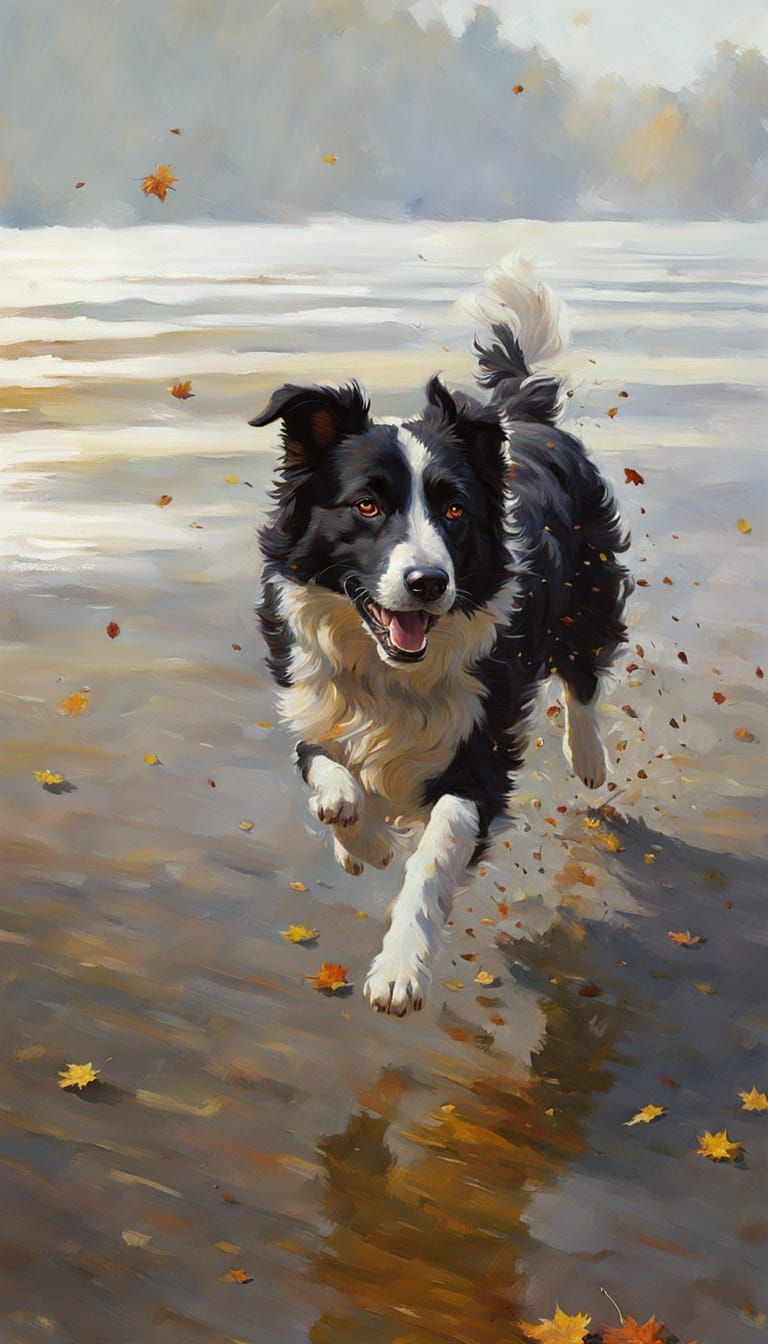 Joyful Border Collie Leaping Through Autumn Leaves