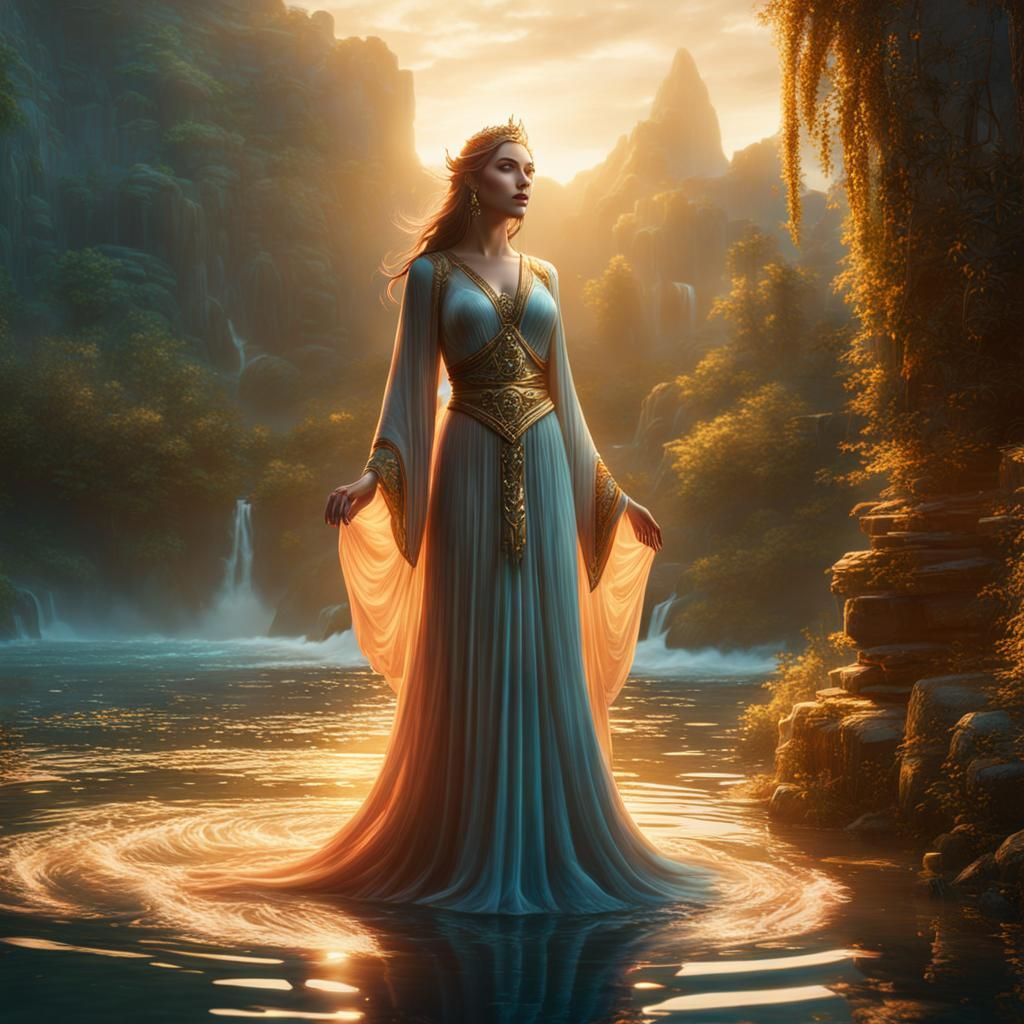 Ethereal Goddess Emerges from Water: Digital Art