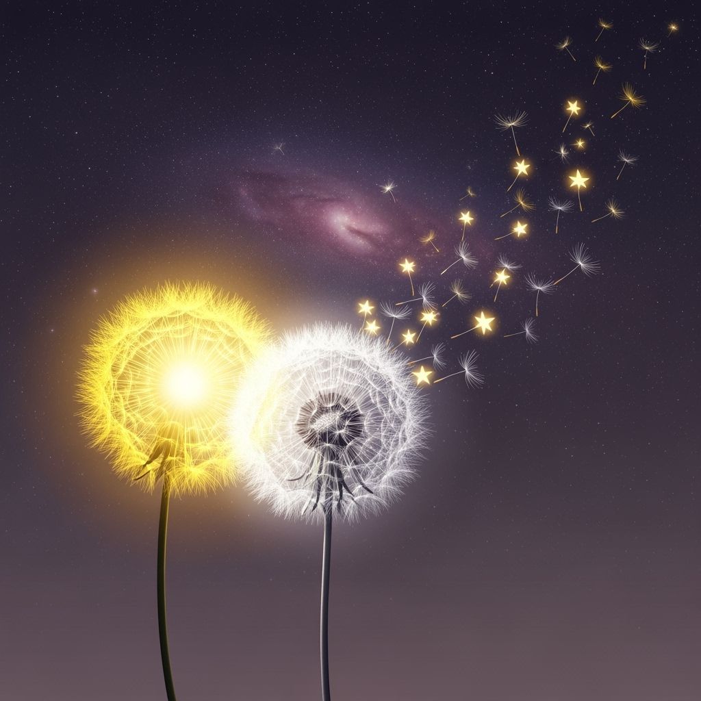 Cosmic Dandelion Sun and Moon in Digital Art Style
