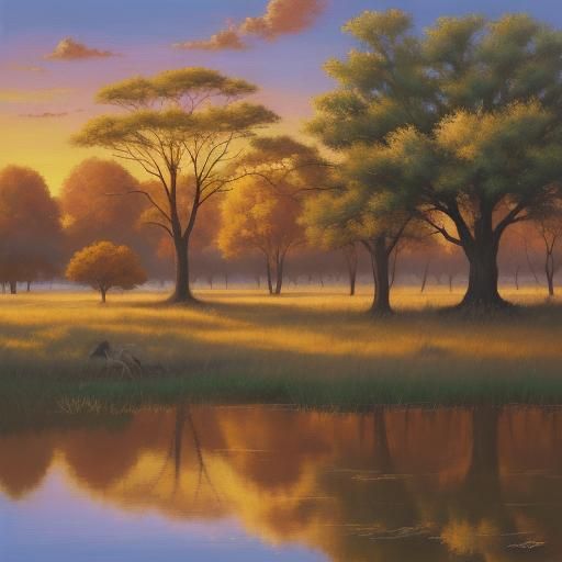 African Savanna Sunset: Impasto Oil Painting