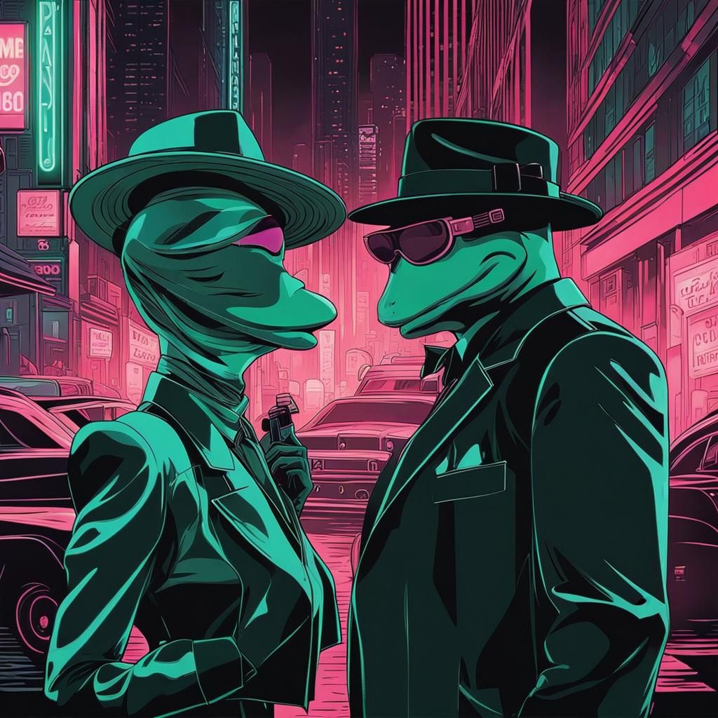 Kermit in Cyberpunk Film Noir Style
